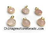 NGP9896 16mm faceted coin rose quartz pendant