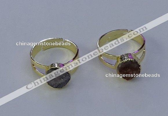 NGR1018 10mm coin druzy agate gemstone rings wholesale