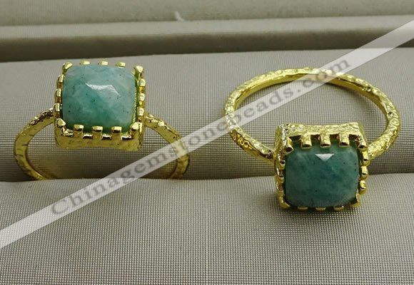 NGR1072 8*8mm square amazonite gemstone rings wholesale