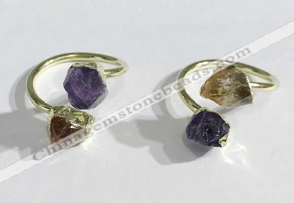 NGR1081 8*10mm - 10*12mm faceted nuggets Citrine & amethyst rings