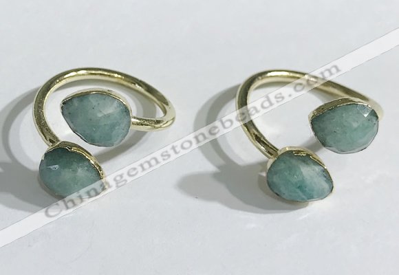 NGR1094 8*10mm faceted flat droplet amazonite rings wholesale