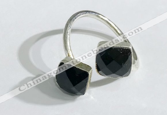 NGR1098 8mm faceted square  black agate gemstone rings wholesale