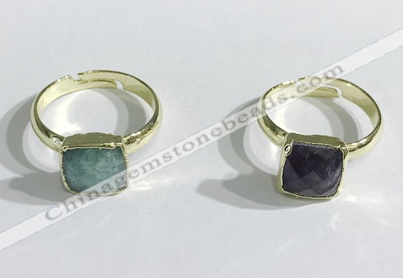 NGR1104 10mm faceted square  mixed gemstone rings wholesale