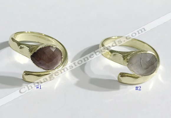 NGR1106 8*10mm faceted flat droplet  mixed gemstone rings wholesale