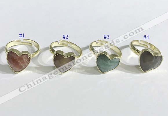 NGR1107 13mm faceted heart  mixed gemstone rings wholesale