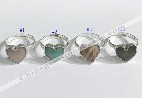 NGR1108 13mm faceted heart  mixed gemstone rings wholesale