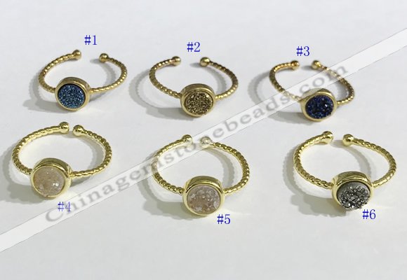 NGR1114 8mm coin  druzy agate gemstone rings wholesale