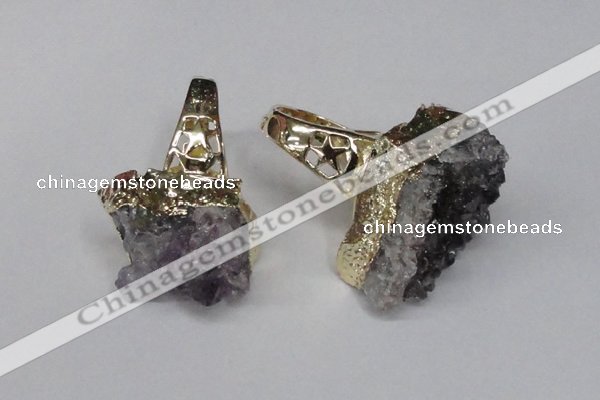 NGR113 18*35mm - 22*40mm faceted nuggets druzy amethyst rings