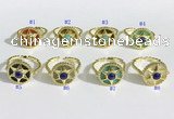 NGR1135 14mm flat round mixed gemstone gemstone rings wholesale