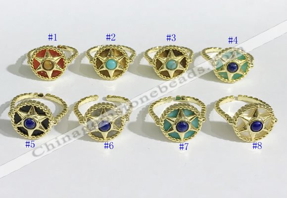 NGR1135 14mm flat round mixed gemstone gemstone rings wholesale