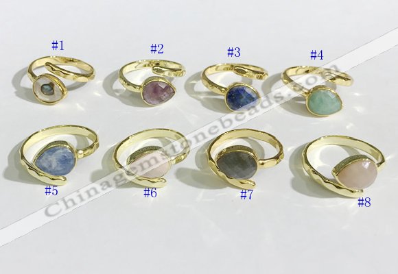 NGR1143 8*10mm faceted flat droplet mixed gemstone rings wholesale