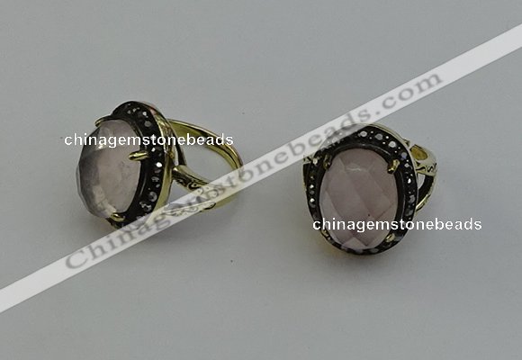 NGR2101 10*15mm faceted oval rose quartz gemstone rings