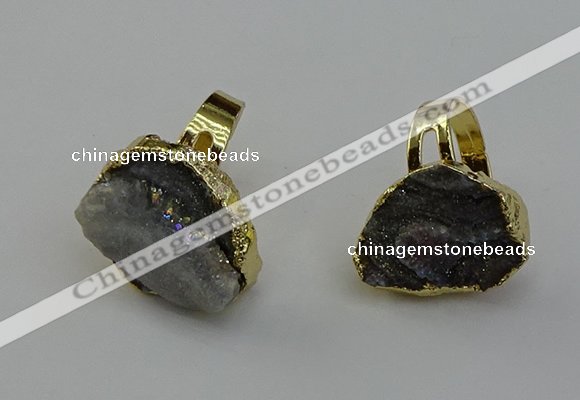 NGR2127 20*25mm - 25*35mm freeform plated druzy agate rings