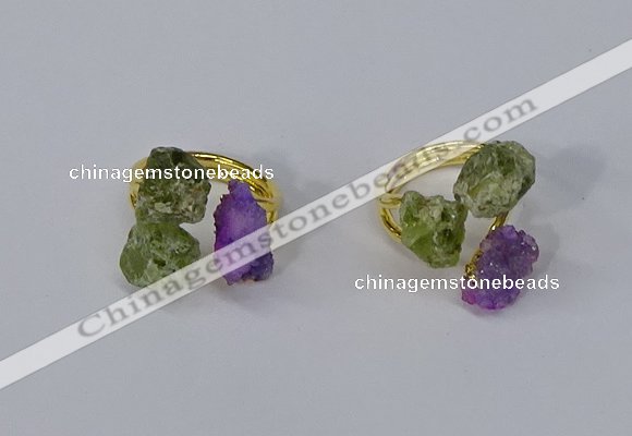 NGR213 5*8mm - 6*10mm freeform druzy agate & peridot rings wholesale