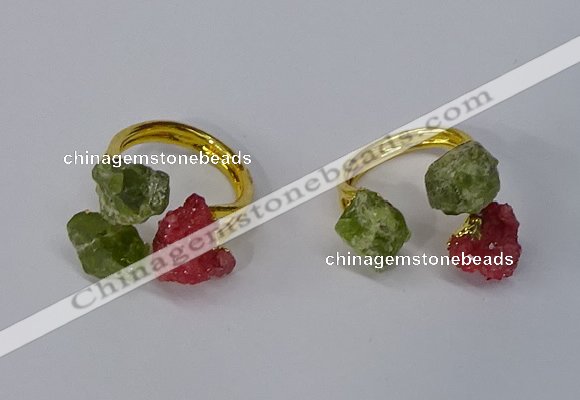 NGR214 5*8mm - 6*10mm freeform druzy agate & peridot rings wholesale