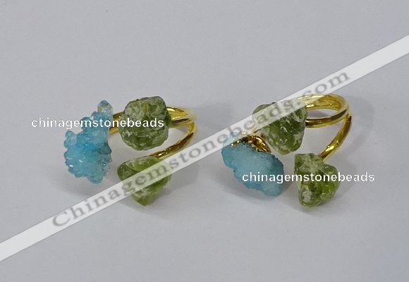 NGR215 5*8mm - 6*10mm freeform druzy agate & peridot rings wholesale