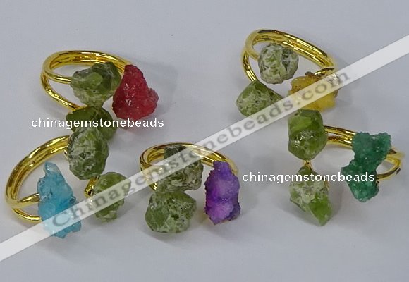 NGR217 5*8mm - 6*10mm freeform druzy agate & peridot rings wholesale