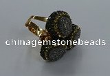 NGR294 14mm - 16mm coin plated druzy agate gemstone rings