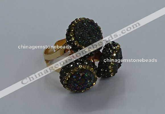 NGR296 14mm - 16mm coin plated druzy agate gemstone rings