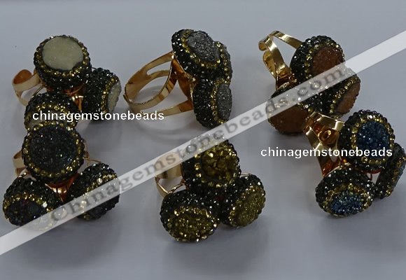 NGR299 14mm - 16mm coin plated druzy agate gemstone rings