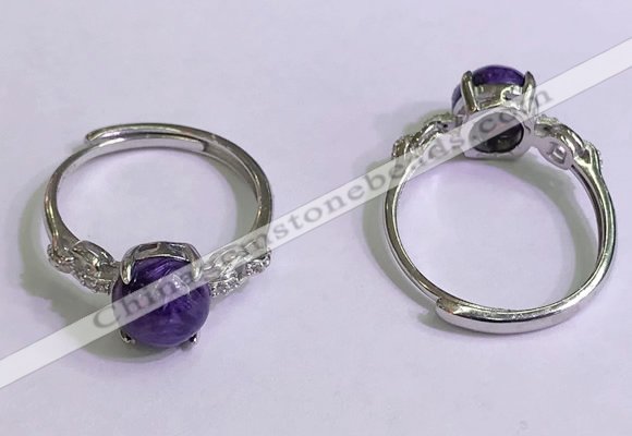 NGR3000 925 sterling silver with 8mm flat  round charoite rings