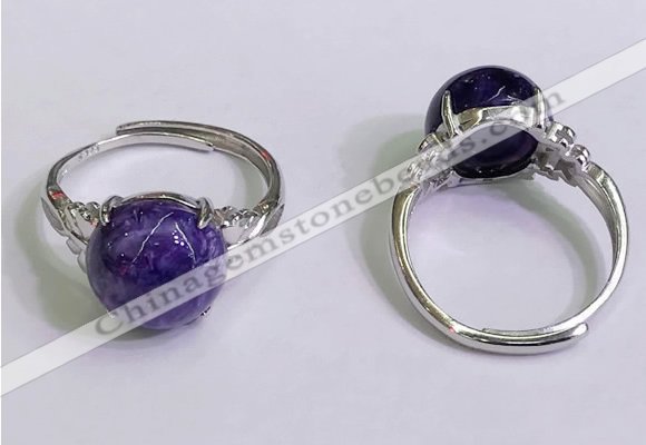 NGR3007 925 sterling silver with 12mm flat  round charoite rings