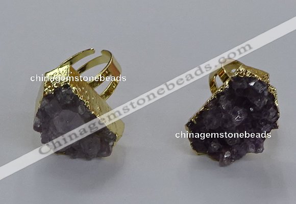 NGR313 15*20mm - 18*25mm freeform druzy amethyst gemstone rings