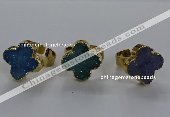 NGR317 18*18mm - 20*20mm flower druzy agate gemstone rings