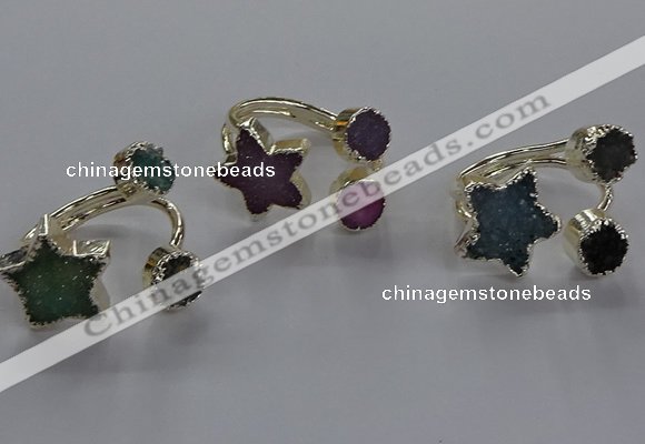 NGR365 8mm coin & 15*16mm star druzy agate rings wholesale